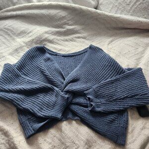 Blue open back sweater
